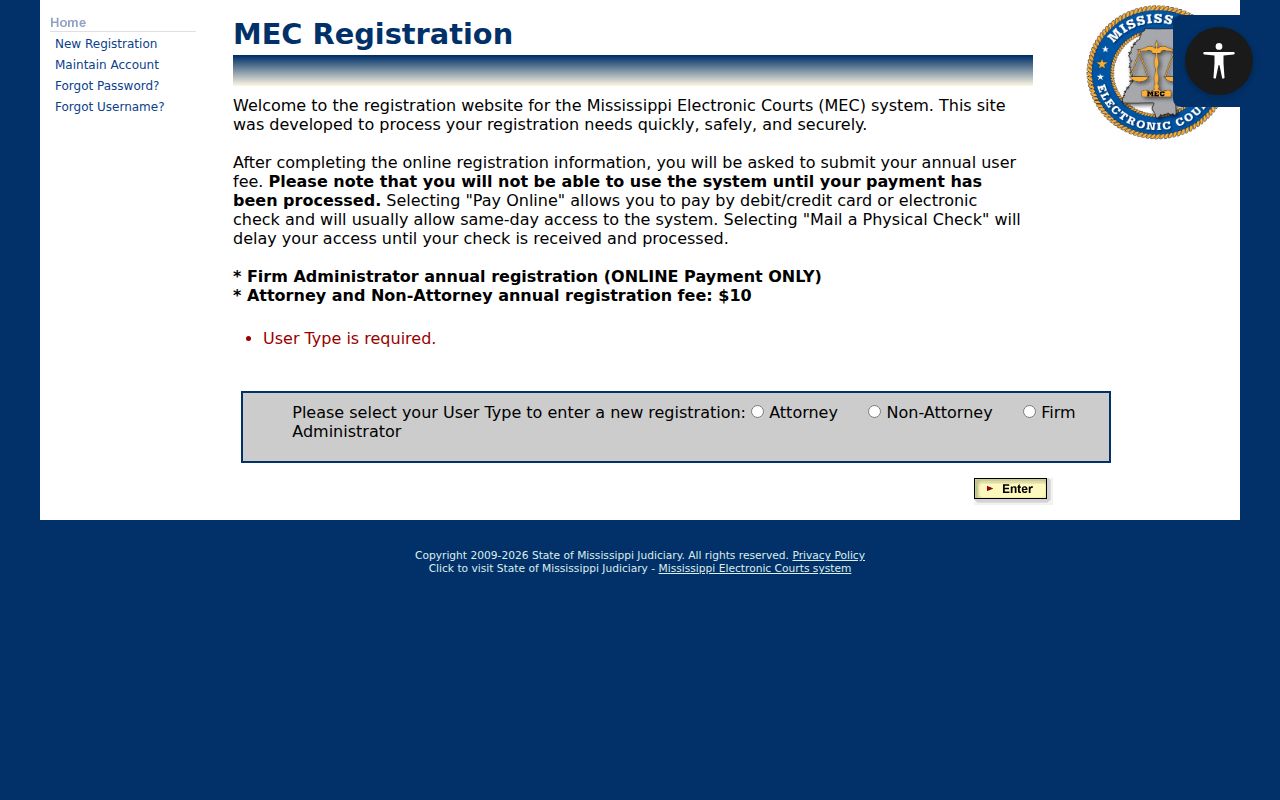 Perry County case search PAMEC registration page