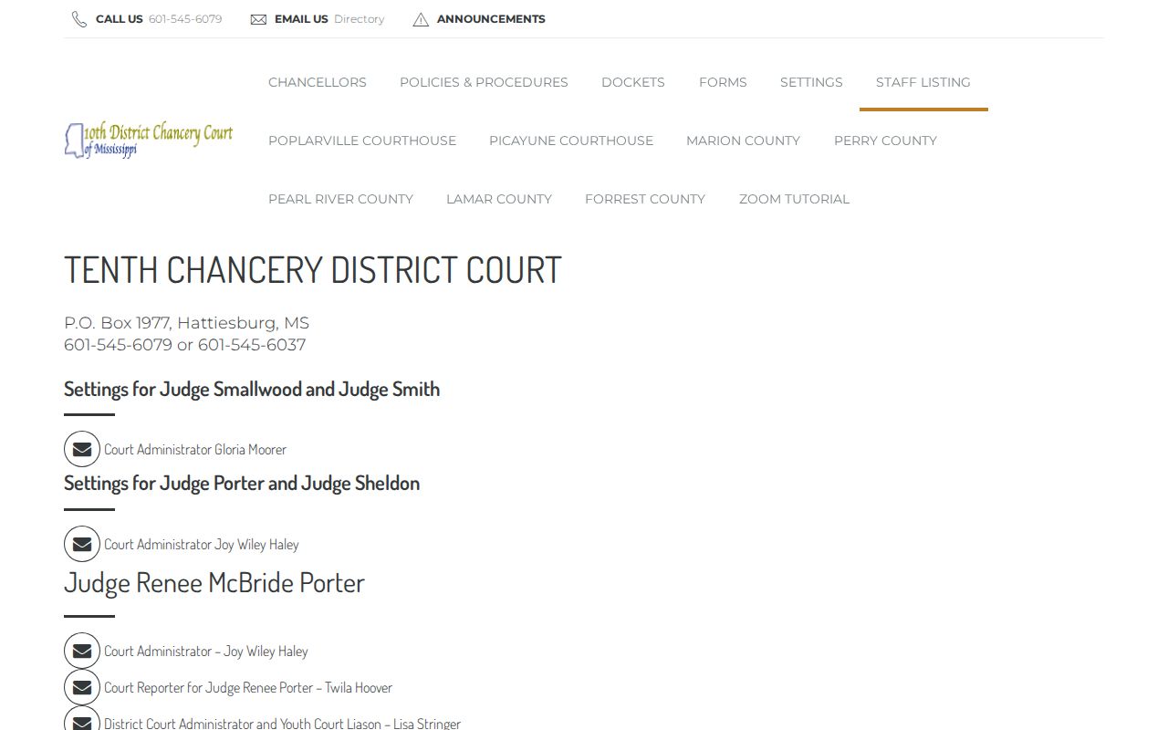 Perry County court setting Tenth Chancery staff contacts