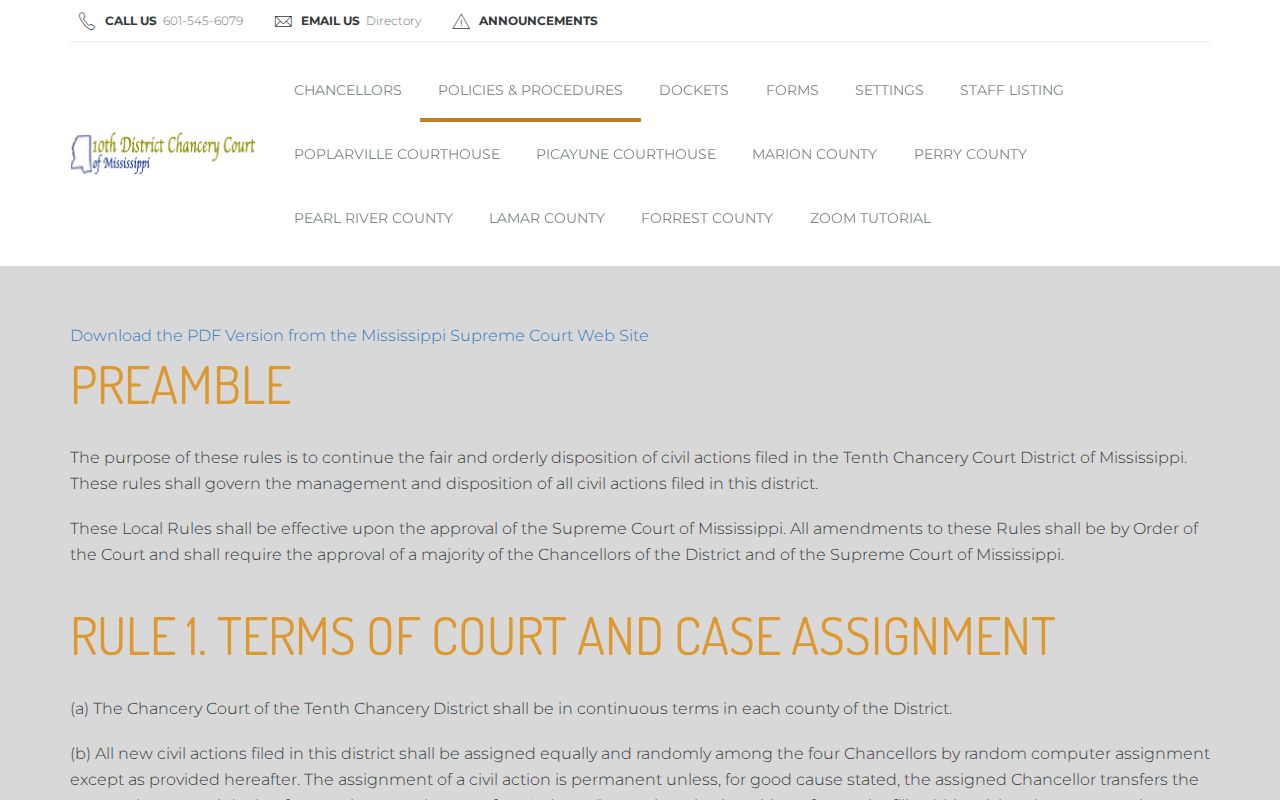 Perry County court calendar Tenth Chancery local rules