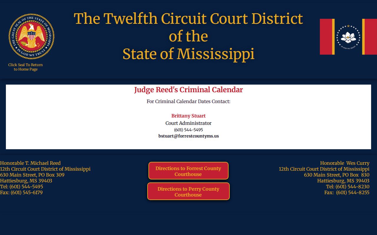 Perry County criminal docket calendar contact page