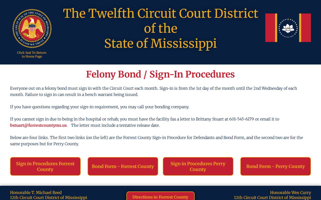 Perry County criminal docket felony bond sign-in procedure